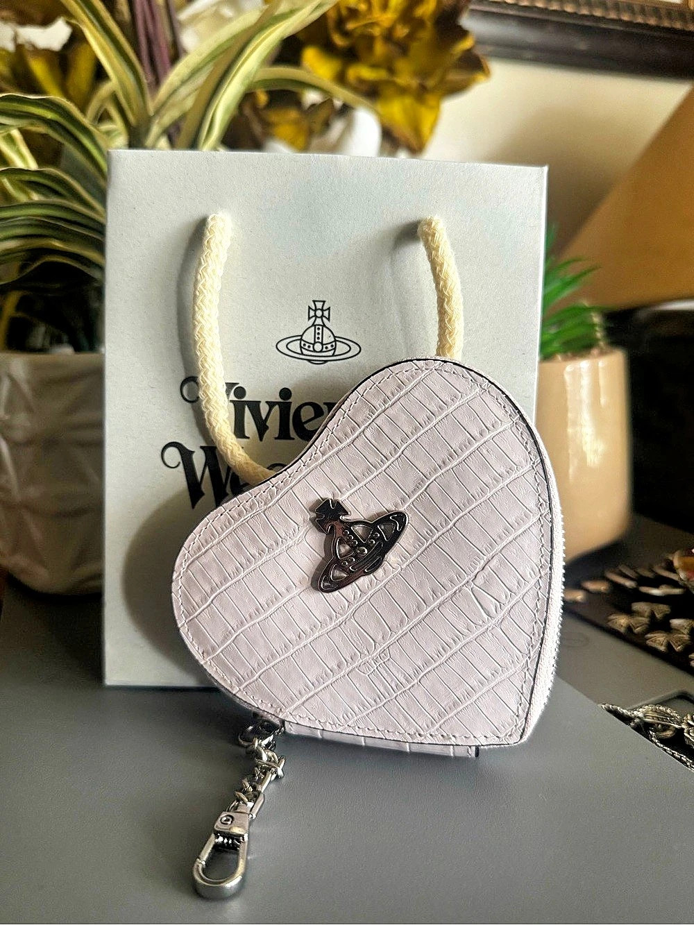 Vivienne Westwood Croc-Embossed Heart Key Case Pouch Pink